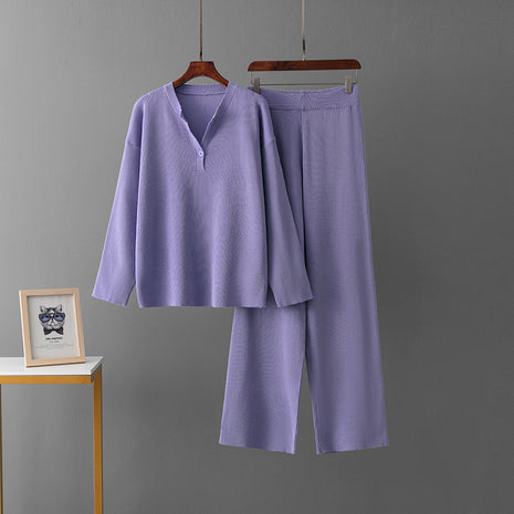 Fashion Loose V-neck Knit Casual Suit