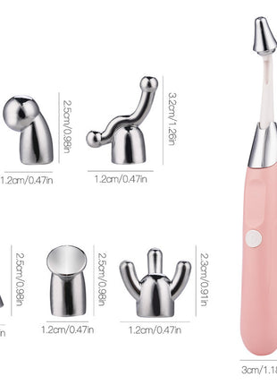 Pink electronic device with interchangeable attachments on a white background