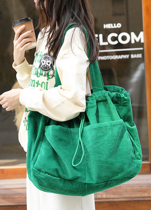 Ins Corduroy Drawstring Multi-Pocket Shoulder Bag