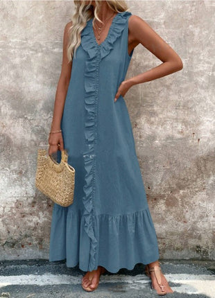 Sleeveless Cotton Linen V-neck Swing Dress