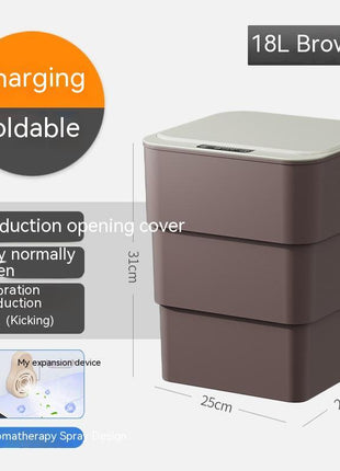 18L Smart Foldable Trash Can Induction & kick opener, normal key With Lid