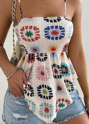 Hibiscus Ruffle Hem Casual Camisole Top