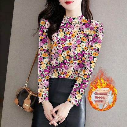 Half Turtleneck Outer Wear Printed Bottoming Shirt