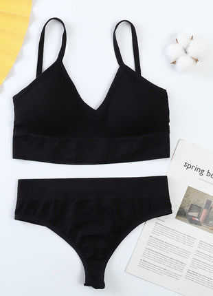 No Steel Ring Gather Beautiful Cotton Back Thin French Triangle Cup Bra Set