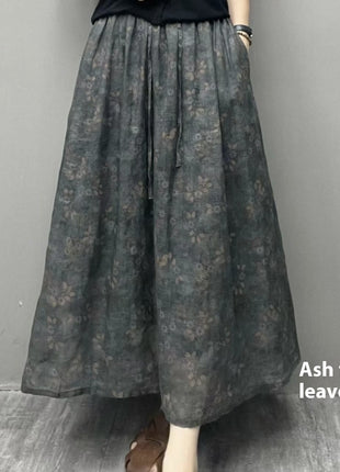 Ramie Printed Big Swing Art Skirt