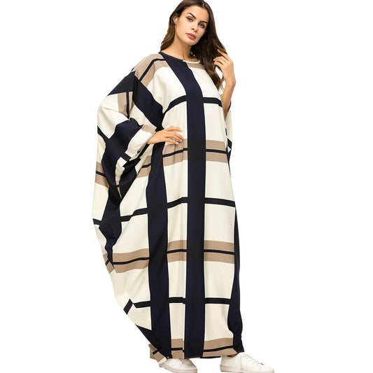 Contrast Stitching Bat Sleeve Loose Dress