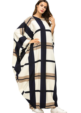 Contrast Stitching Bat Sleeve Loose Dress