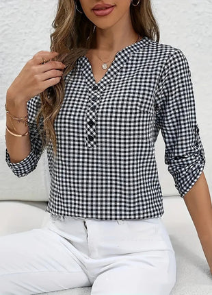 Elegant Retro Plaid Striped Long Sleeve Shirt