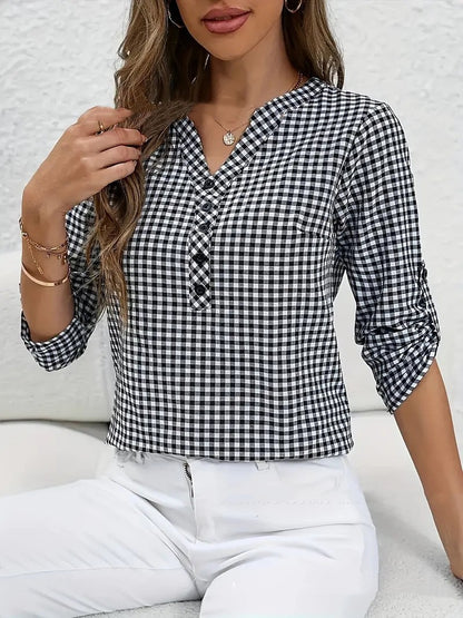 Elegant Retro Plaid Striped Long Sleeve Shirt