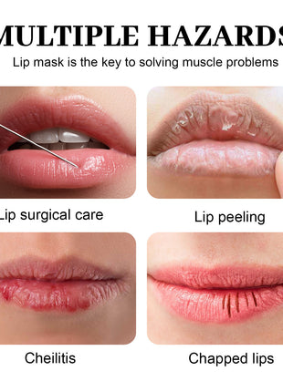 Collage of lip care issues with text indicating lip mask as a solution.
