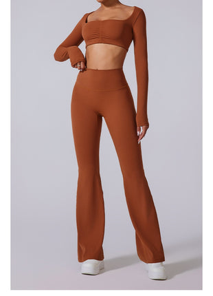 Autumn And Winter New Flared Pants Solid Color Sports Long-sleeve Suit