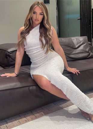 Shoulder Sleeve Irregular Hem Dress