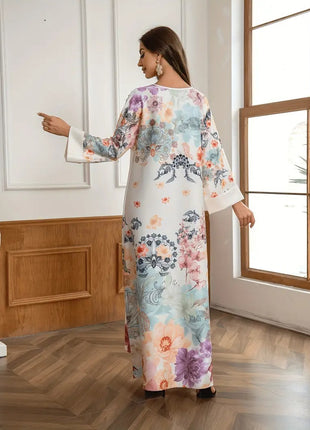 Elegant Floral Long Kaftan Dress