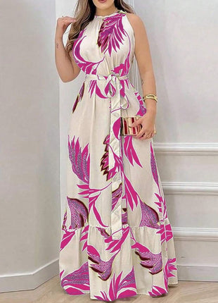 Plant Sleeveless Vacation Maxi Dress