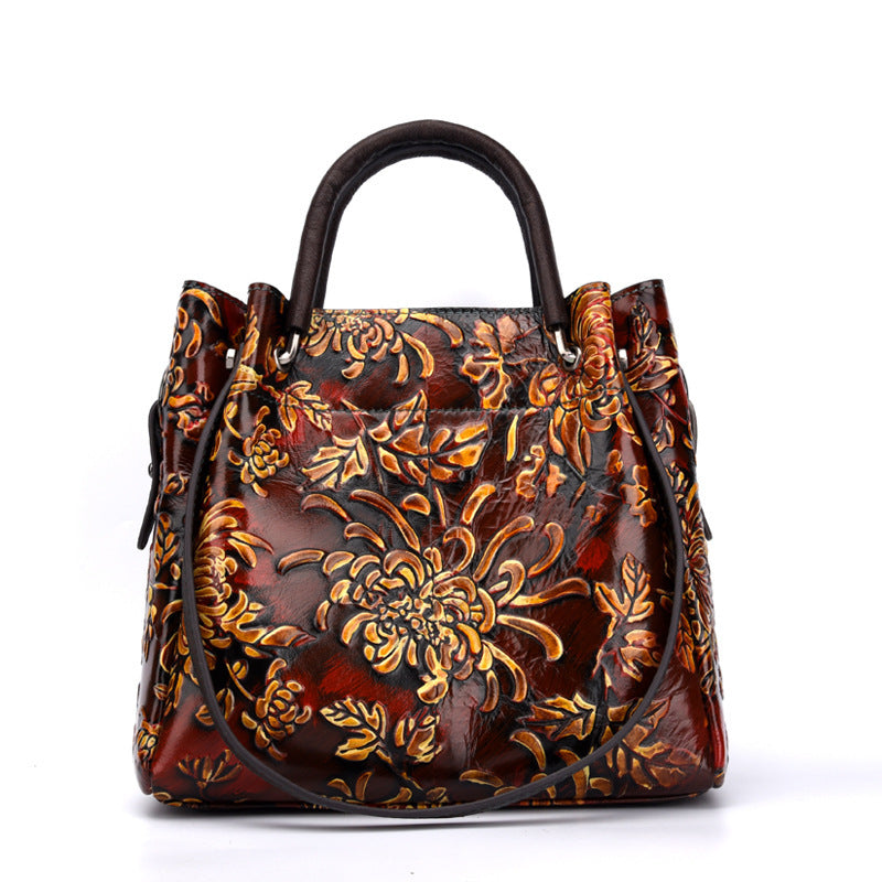 Trendy Three-dimensional Embossed First Layer Cowhide Bag