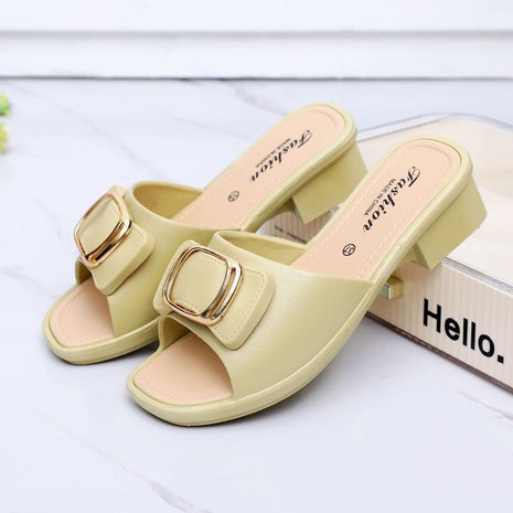 Korean Style Buckle Chunky Heel