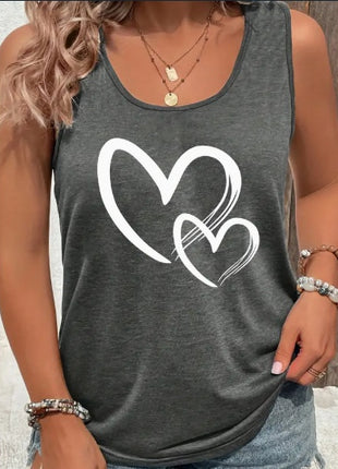 Casual Hearts Print Crew Neck Sleeveless Tank Top