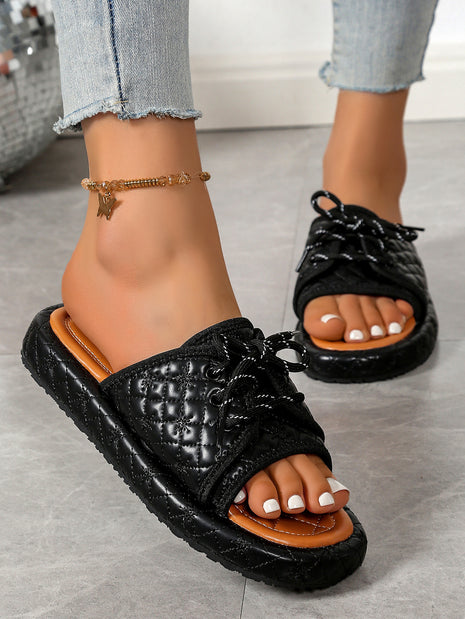 Plus Size Lace Up Slippers