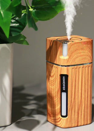 WoodGlow™ USB Ultrasonic Aroma Humidifier – Mini Mist Maker with LED Night Light