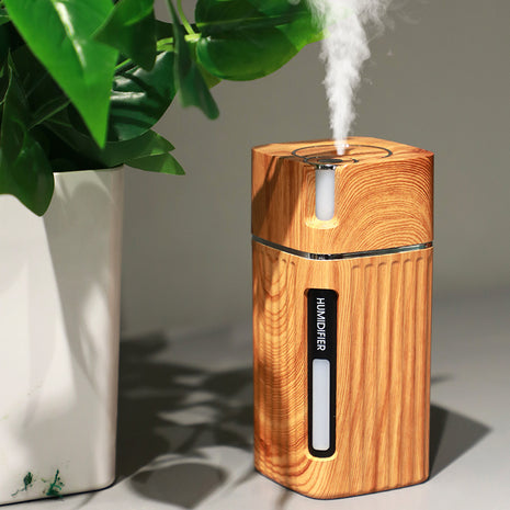 WoodGlow™ USB Ultrasonic Aroma Humidifier – Mini Mist Maker with LED Night Light