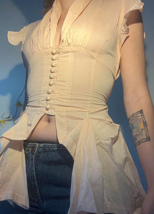 French Style Gentle Temperament Low V-neck Slim Top