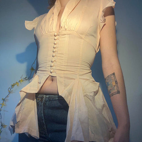 French Style Gentle Temperament Low V-neck Slim Top