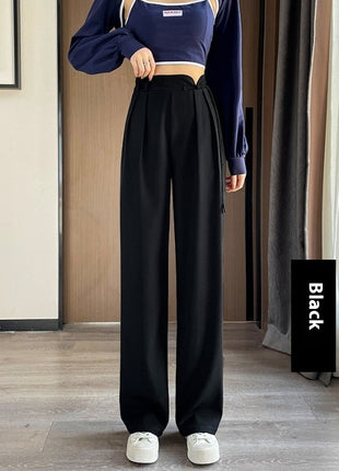 New Style Buckle High Waist Casual Elastic Waist Wide Leg Pants