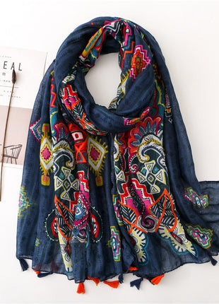 Japanese Style Artistic Cotton and Linen Scarf Bohemian Cashew
