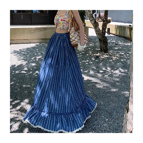 Blue And White Striped High Waist Slimming Skirt