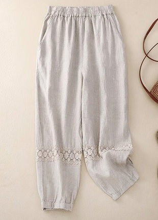 Loose Cotton and Linen Cropped Pants