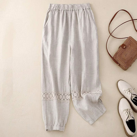 Loose Cotton and Linen Cropped Pants