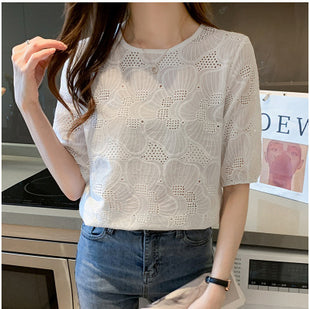 Embroidered Hollow Chiffon Shirt