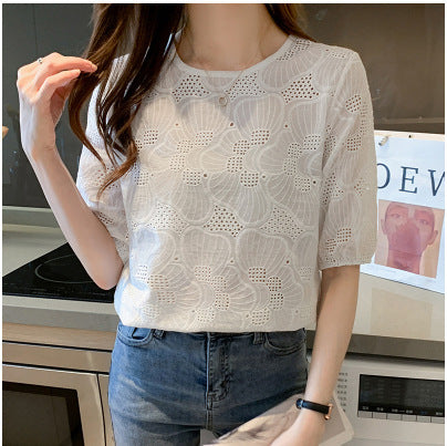 Embroidered Hollow Women's Chiffon Shirt