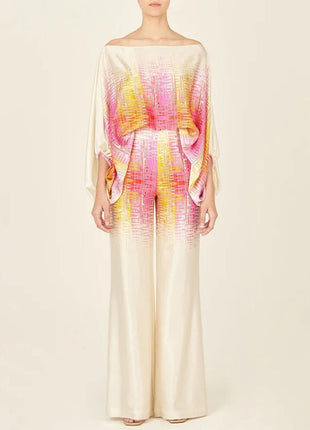 Round Neck Loose Batwing Sleeve Wide Leg Jumpsuit