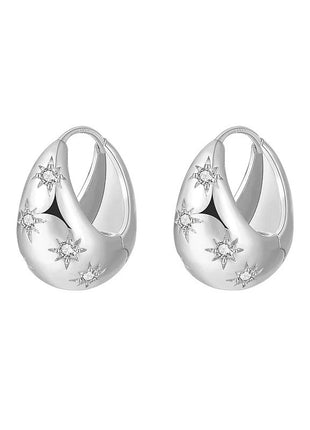 Sterling Silver Needle Street Fashion Geometry Pattern Round Rhinestone Earrings