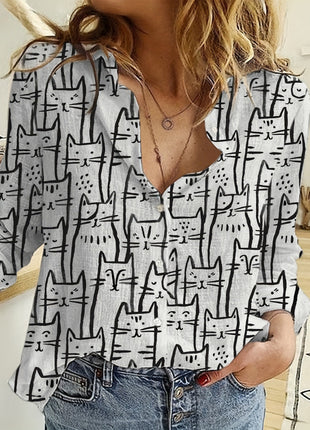 3d Printed Long Sleeve Turn-down Collar Casual Shirt