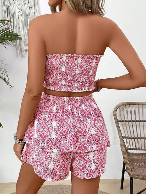 2pcs Women Holiday Floral Multi-Layer Ruffle Hem Set