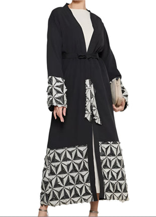 Spliced Lace Up Abaya