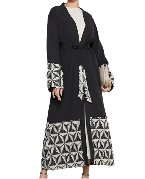 Spliced Lace Up Abaya
