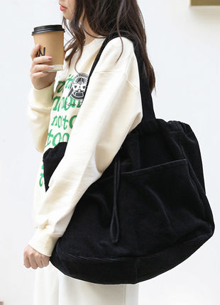 Ins Corduroy Drawstring Multi-Pocket Shoulder Bag