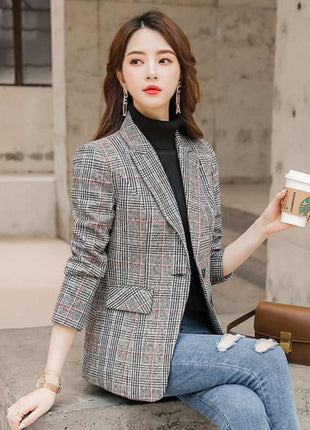 Plaid Suit Waist Slim Fit Trimming Casual Coat