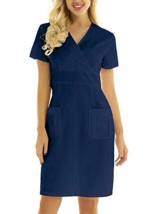 Women's Short-sleeved V-neck Uniform Nurse Dress