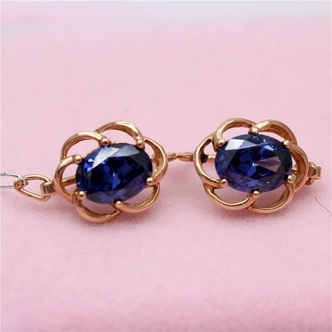 Inlaid Blue Stone Lace Gold Earrings