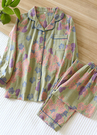 Cotton Gauze Yarn-dyed Jacquard Pyjama Set