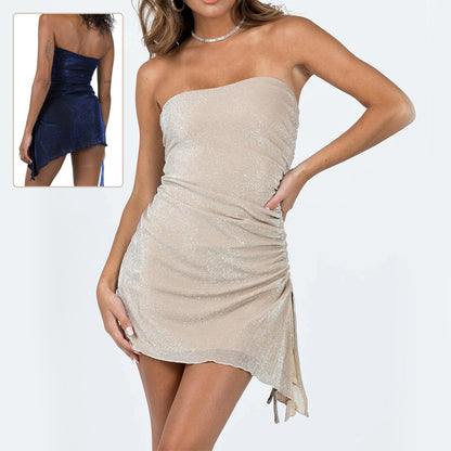 Strapless Tube Top Drawstring Mini Dress
