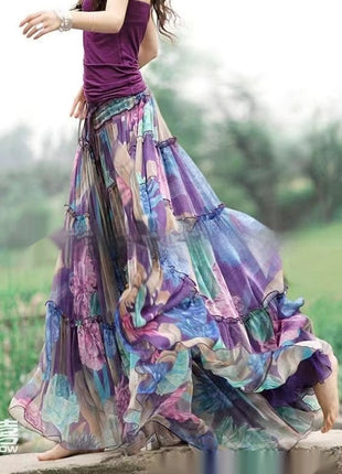 Art Retro Elastic Waist Slimming Large Hem Skirt