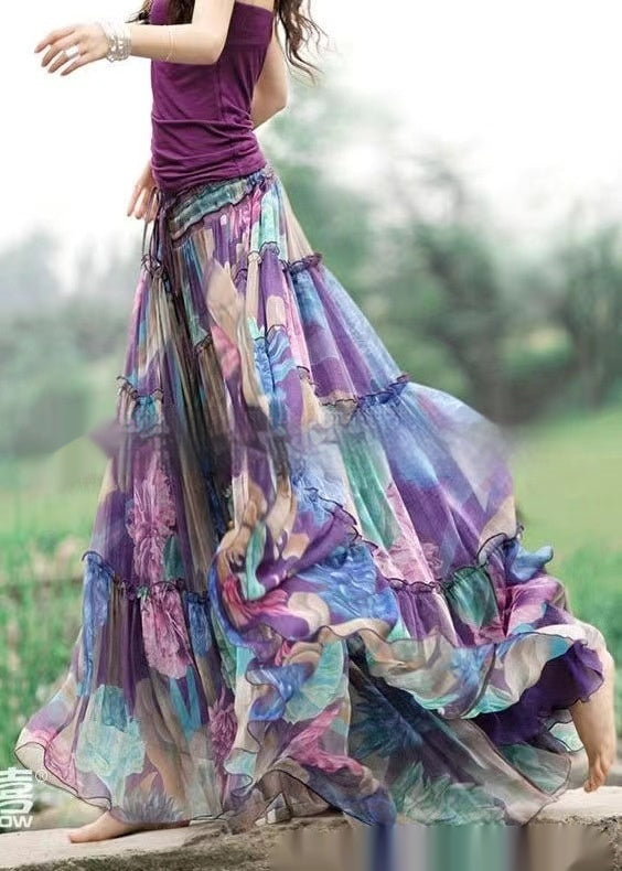 Art Retro Elastic Waist Slimming Large Hem Skirt