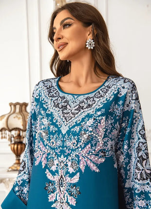 Kaftan Long Sleeved Round Neck with Bead Embellishment Dress