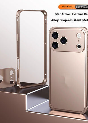 iPhone 17 Four-Corner Anti-Drop Metal Frame Case with Lens Cap