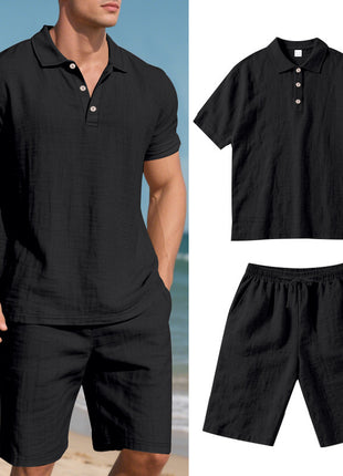 Summer Loose Casual Linen Breathable Short Beach Sleeve Shorts Set